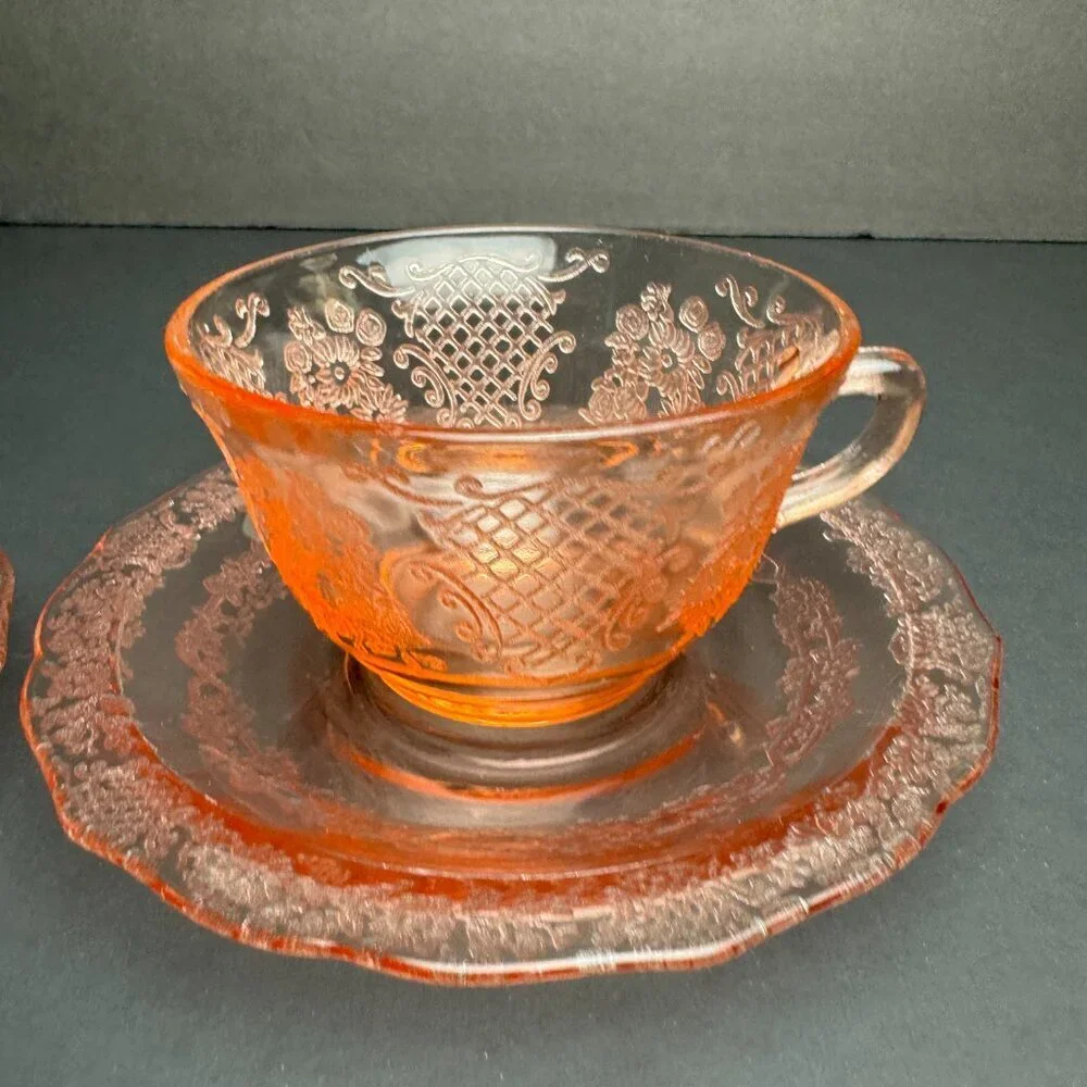 Vintage Pink Glass Set of 2 Cup Saucer